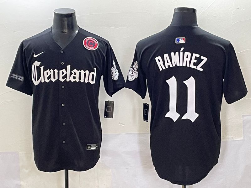 Men 2025 Cleveland Indians 11 Ramirez Black Five generations Joint Name Nike MLB Jersey style 14